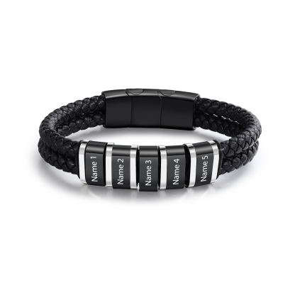 Pulsera de cuero trenzado con 1-5 nombres personalizados para hombre-Jessemade ES