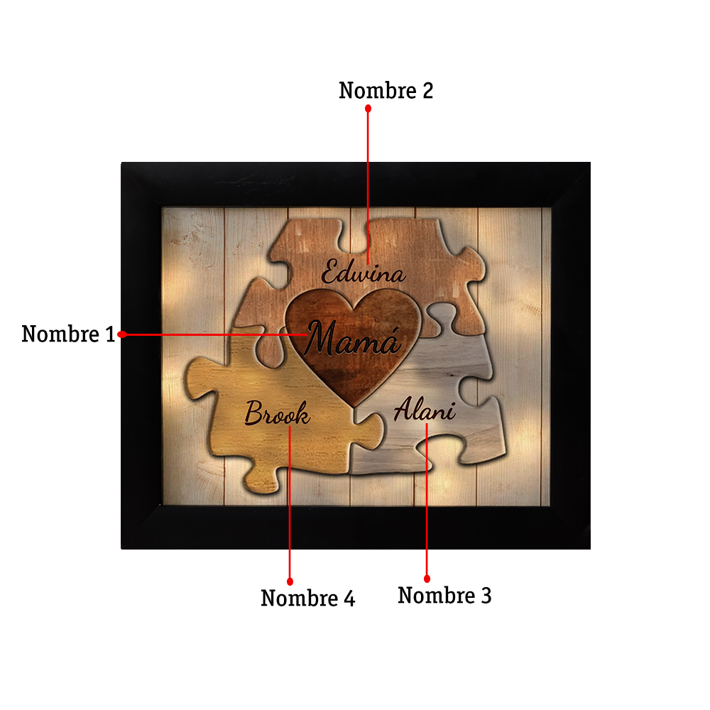 A mi abuela-Marco de 3-9 nombres personalizados rompecabezas de plástico con lámpara-Jessemade ES