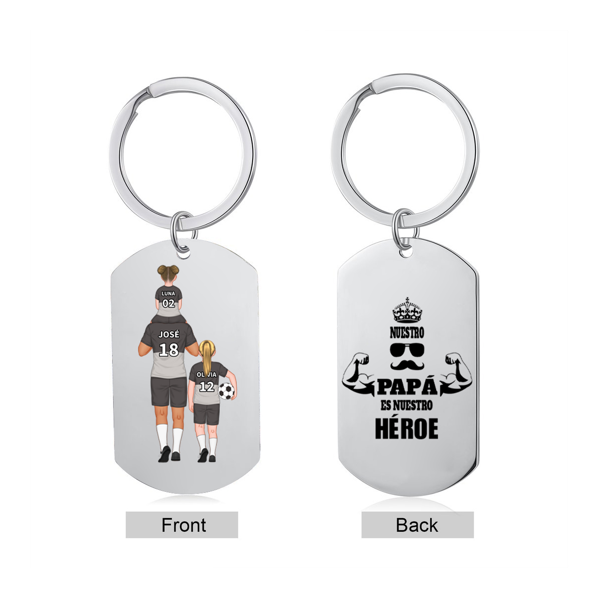 A mi papá-Llavero de placa con fútbol personalizado con 1-4 nombres, números y figuras-Jessemade ES