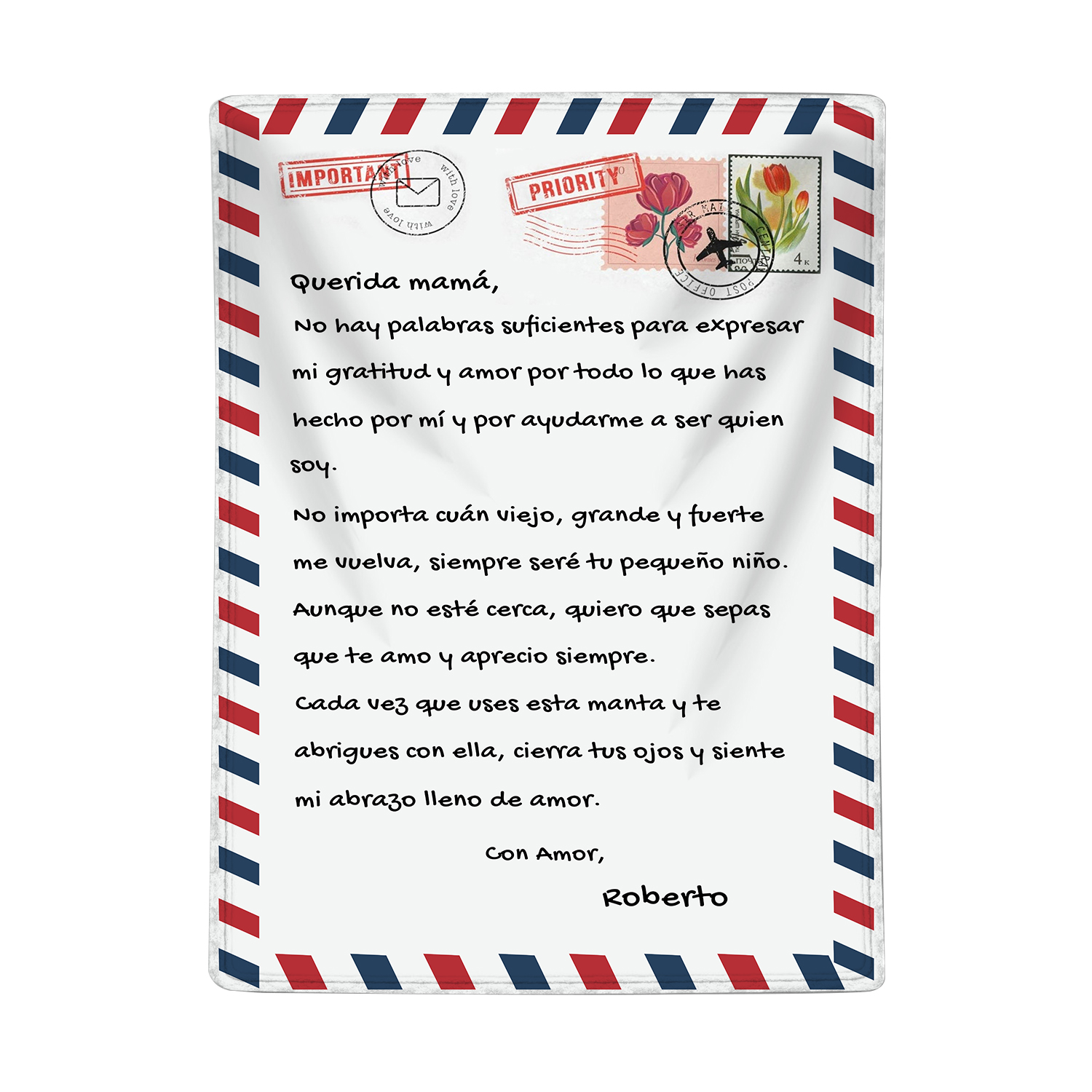 A mi mamá-Manta de buen calidad con frase amoroso y personalizada con 1 nombre-Jessemade ES