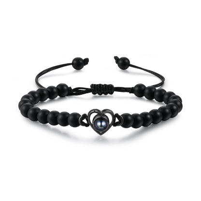 Pulsera de turquesa negra sintética con proyección de foto en color con dije de corazón pulsera ajustable-Jessemade ES