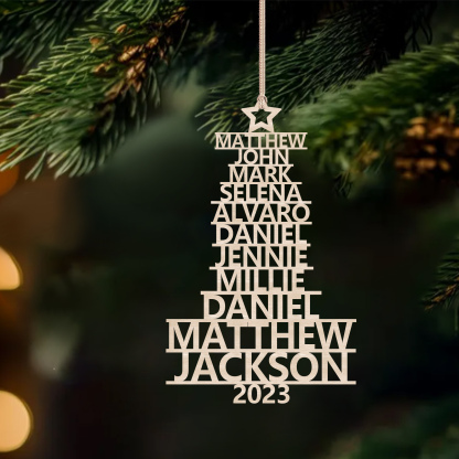 Navidad-Ornamento navideño de madera árbol de nombres con 11 nombres y año personalizados