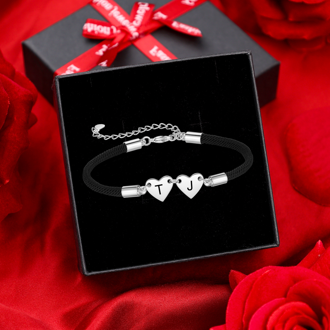 Pulsera de cuerda con dije de corazón 1-4 letras personalizadas-Jessemade ES