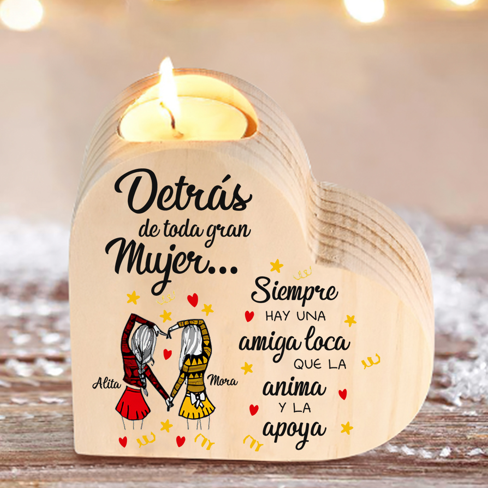 A mi amiga - Candelero de madera sin vela 2 nombres personalizados-Jessemade ES