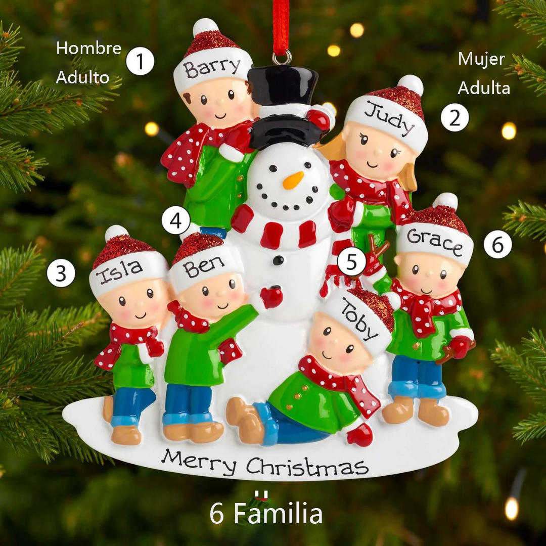 Navidad-Muñeco Ornamento Navideño 6 Nombres y Texto Personalizados Adorno de Madera