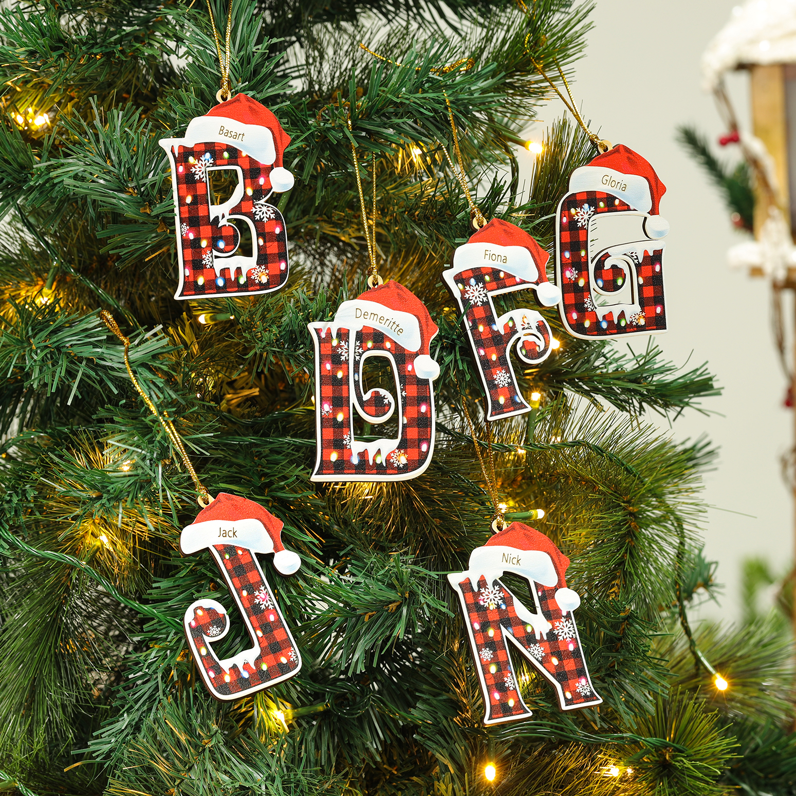 Navidad-Ornamentos Navideños de Madera Letra 1 Nombre Personalizado