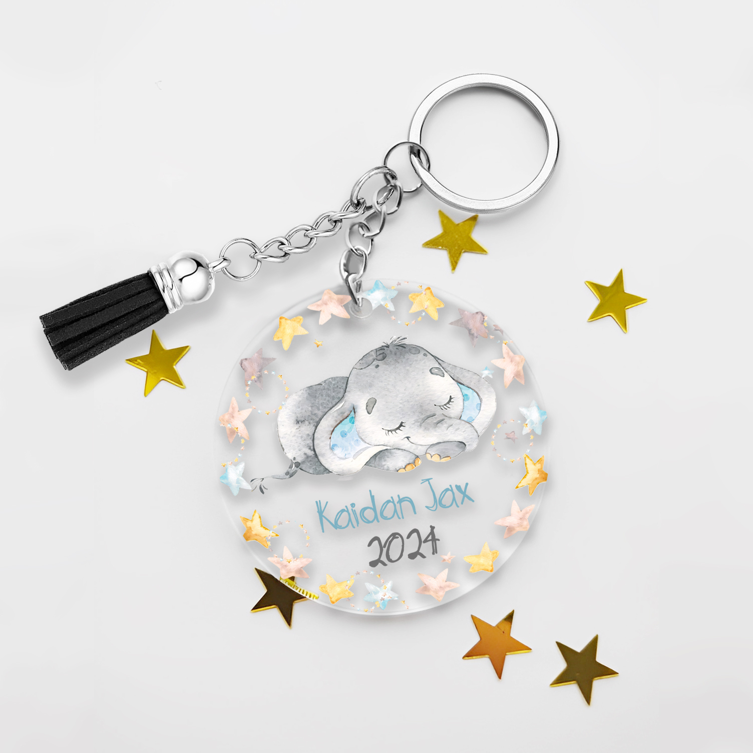 Llavero redondo de acrílico con animales para niñit@s personalizado con 1 nombre y año-Jessemade ES