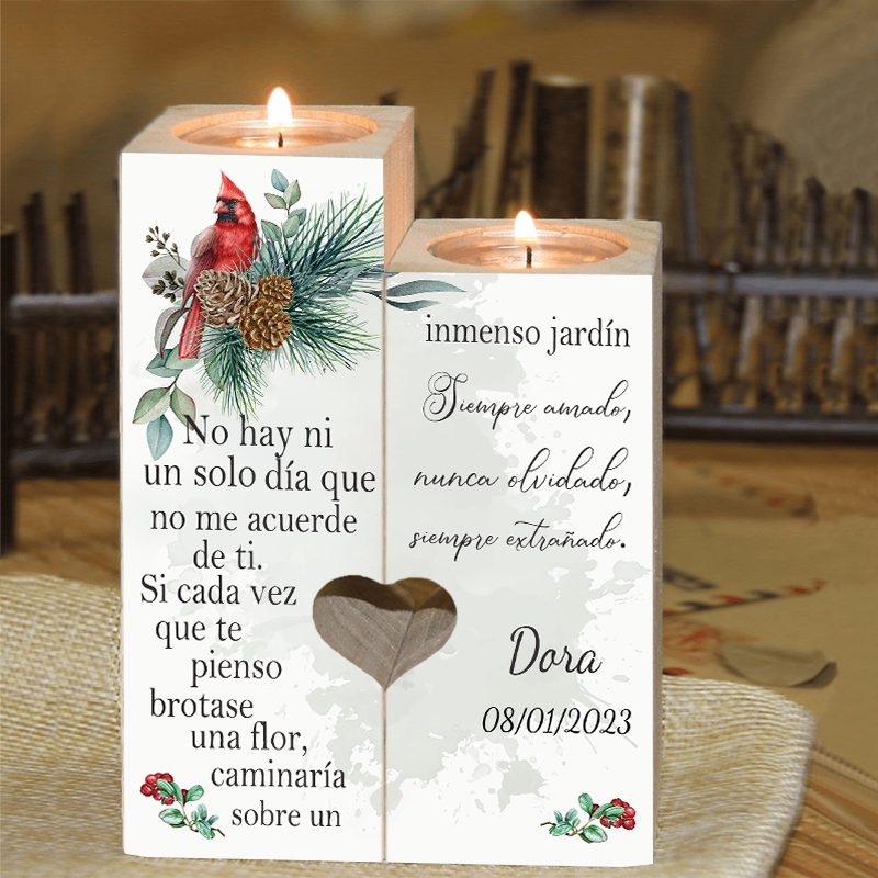 Candelero de dos piezas en memoria de ser querido de madera nombre y año personalizados sin vela-Jessemade ES