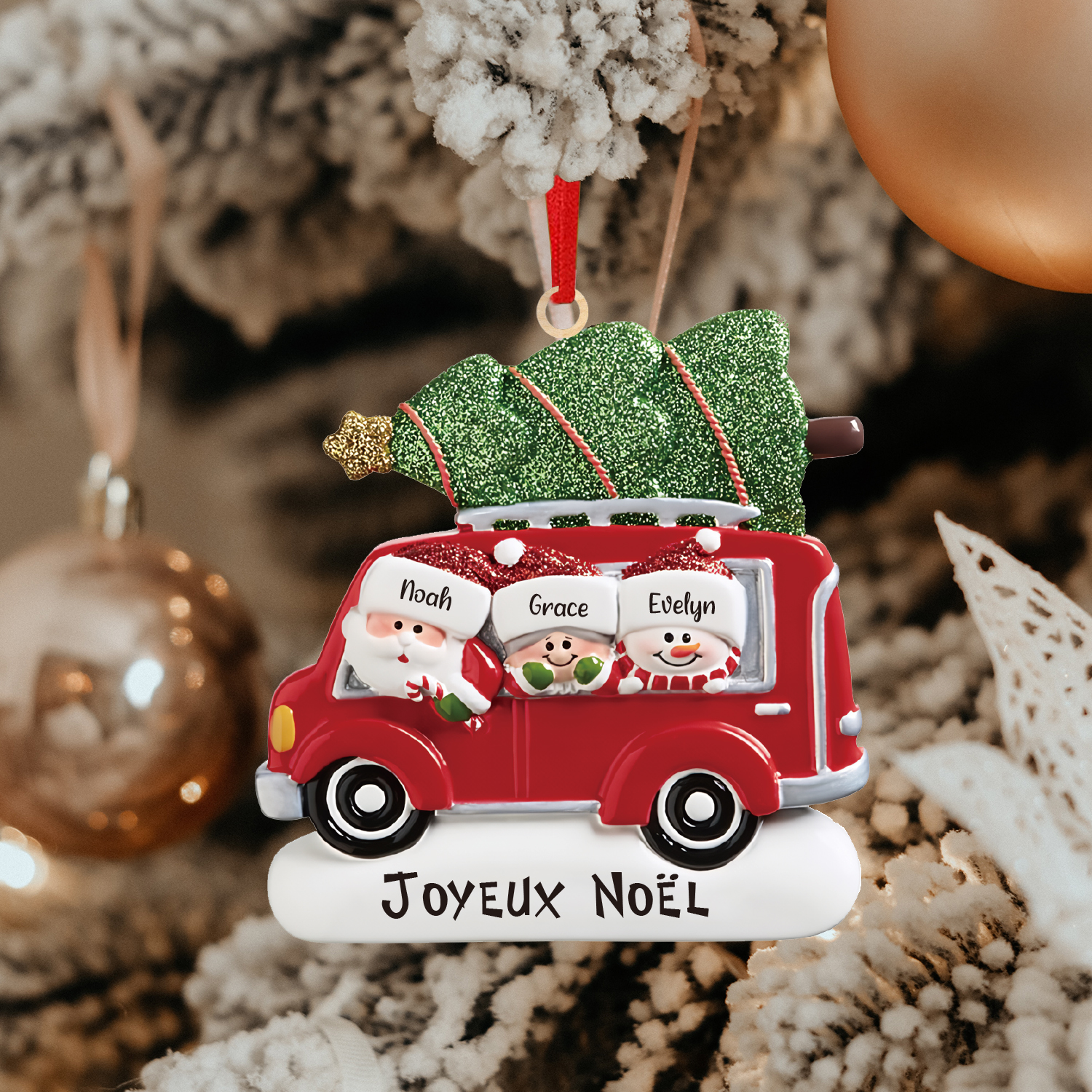 Navidad-Ornamento muñecos navideño de madera Papá Noel y niños texto y 3 nombres personalizados adorno del árbol-Jessemade ES