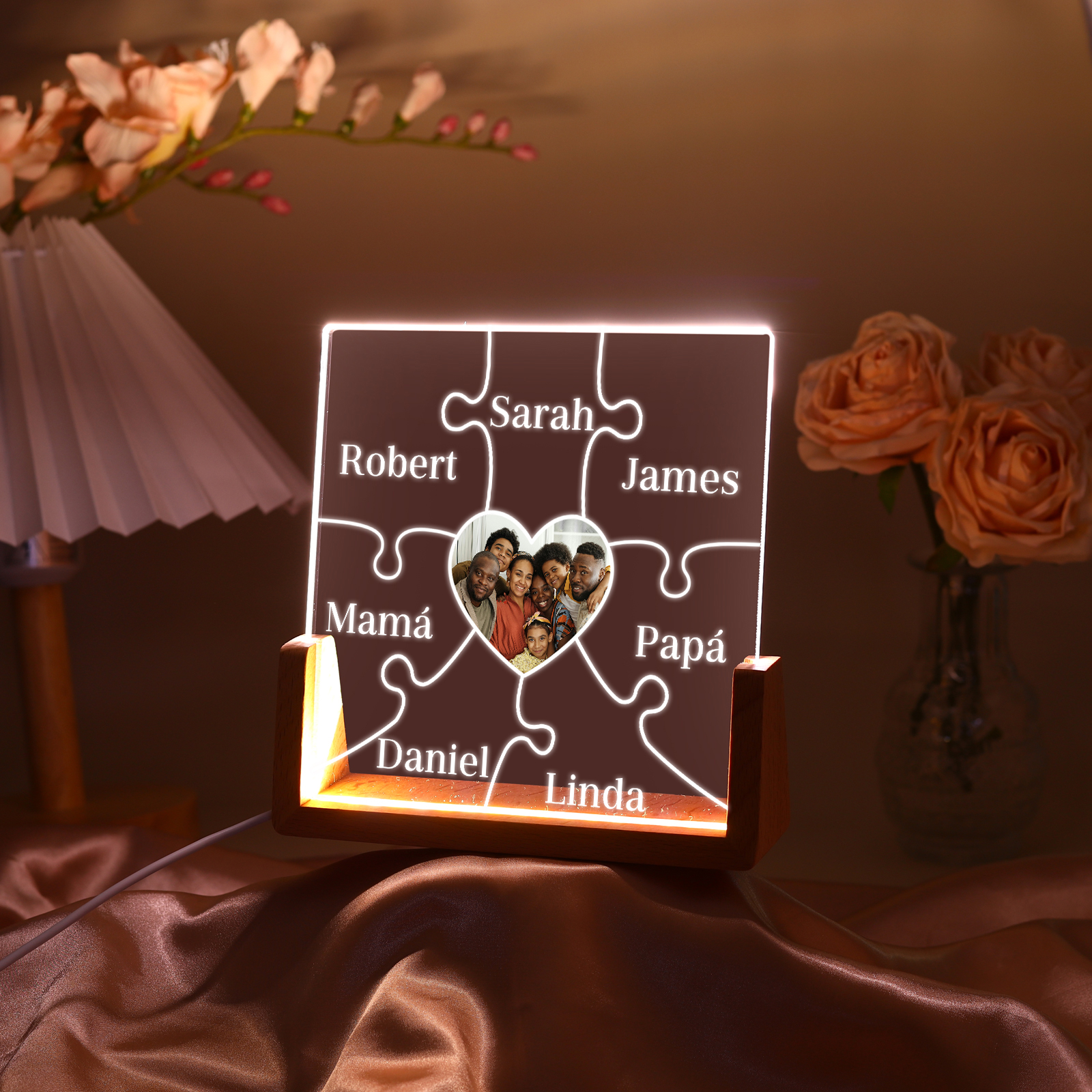 A mi mamá/abuela-Lámpara Personalizada con 2-7 Nombres y Foto "rompecabezas" 3D Ilusión Luz de Noche-Jessemade ES