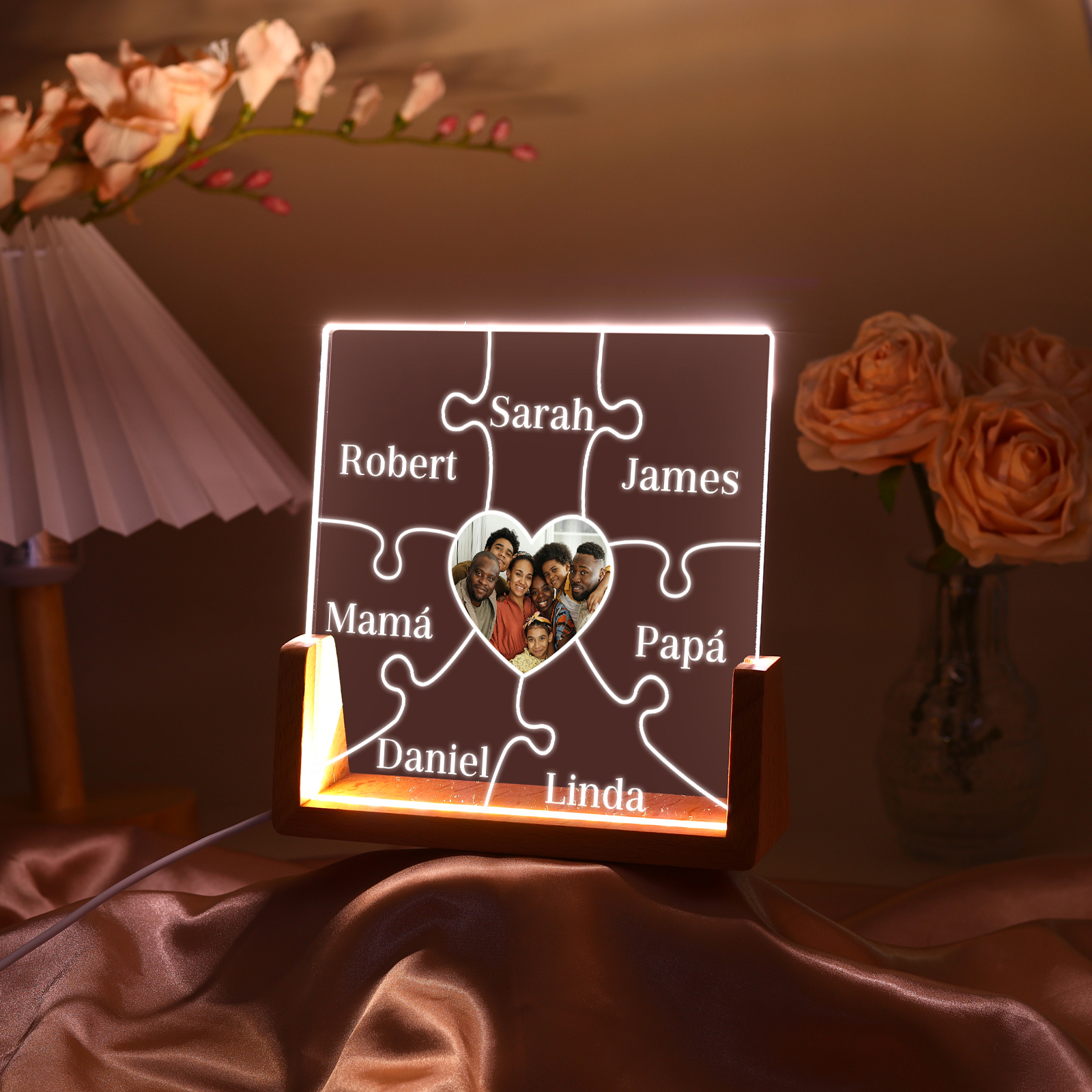 A mi mamá/abuela-Lámpara Personalizada con 2-7 Nombres y Foto "rompecabezas" 3D Ilusión Luz de Noche-Jessemade ES
