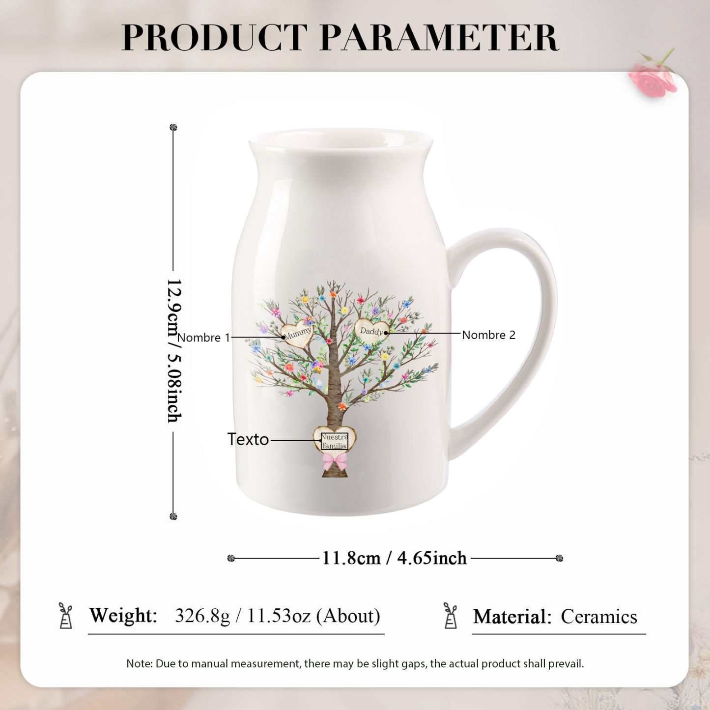 Florero de cerámica árbol de corazones 2-8 nombres personalizados con texto decoración del hogar-Jessemade ES
