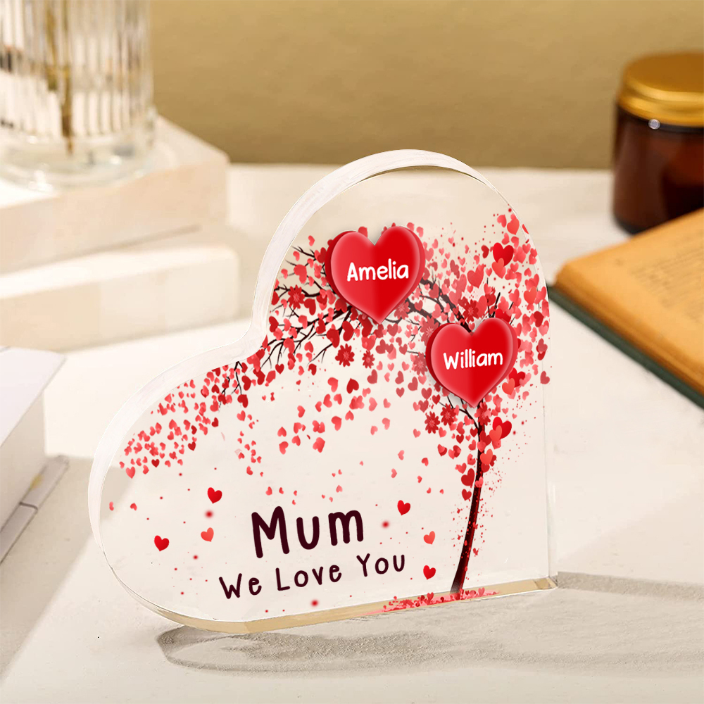 A mi mamá/abuela-Placa de acrílico "Corazones" en forma de corazón 2 nombres y 1 texto personalizados-Jessemade ES