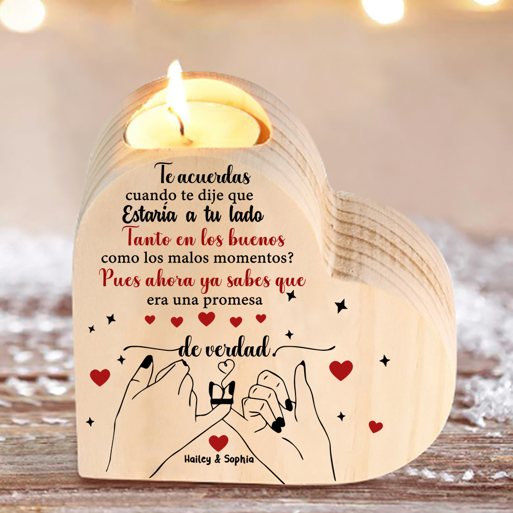 Candelero de madera dedos cogidos para pareja sin vela personalizado con 2 nombres-Jessemade ES