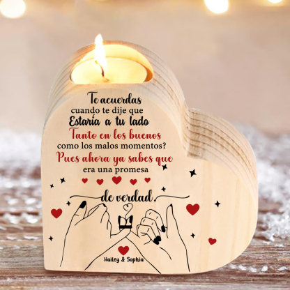 Candelero de madera dedos cogidos para pareja sin vela personalizado con 2 nombres-Jessemade ES
