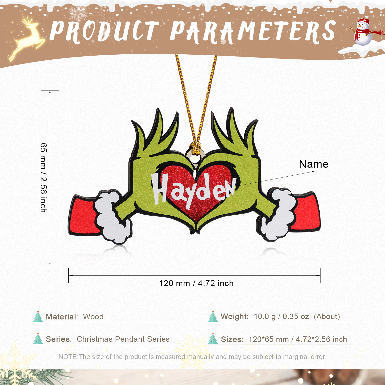 Navidad-Ornamentos Navideños de Madera la Mano Mágica 1 Nombre Personalizado