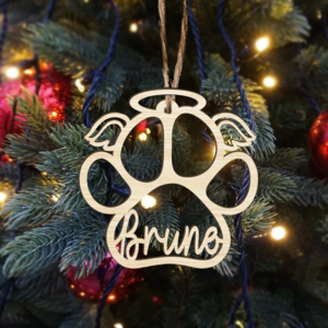 Ornamento navideño con alas pata de perro y gato nombres personalizados Adorno de madera