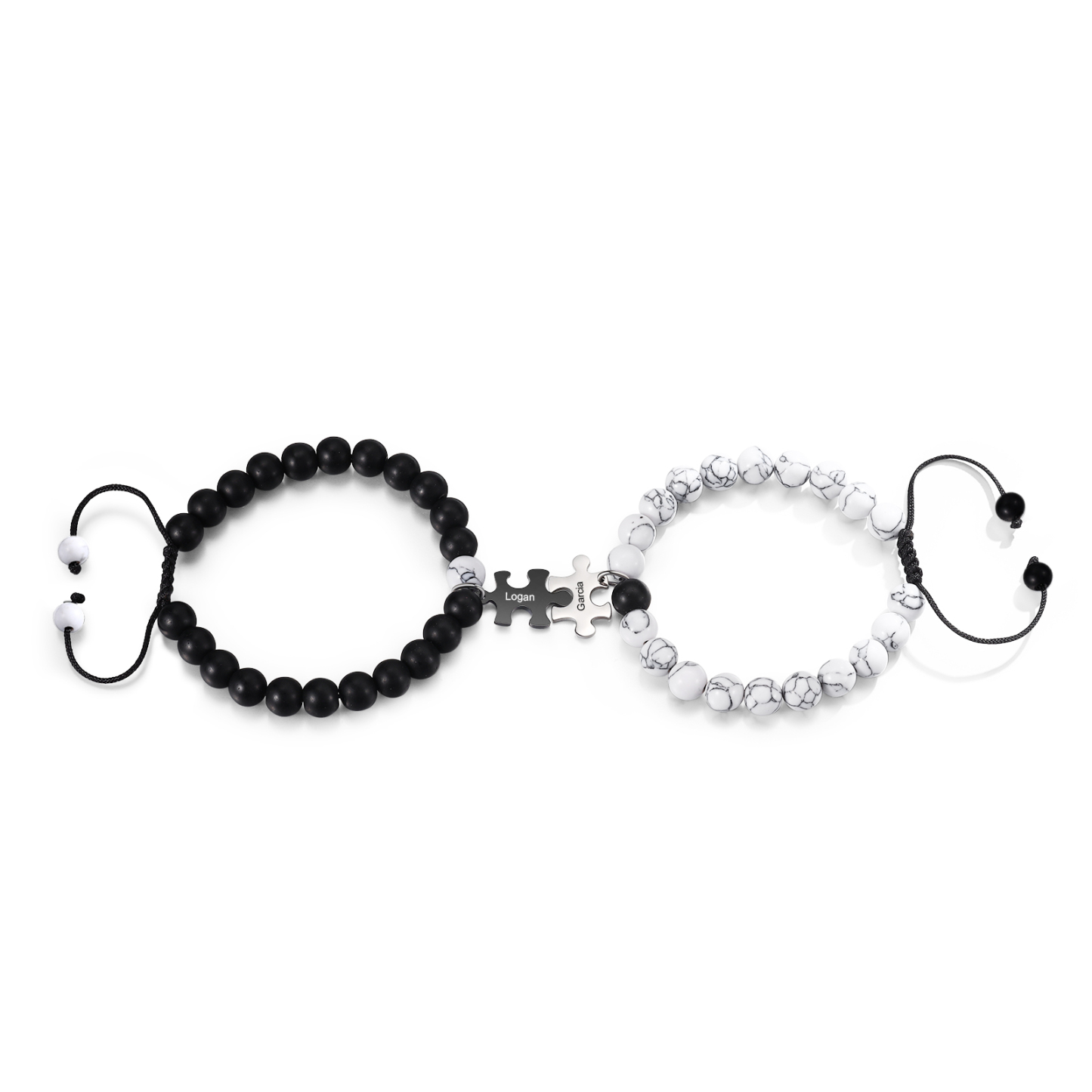 Pulseras de turquesas para pareja con dije de rompecabezas nombre personalizado