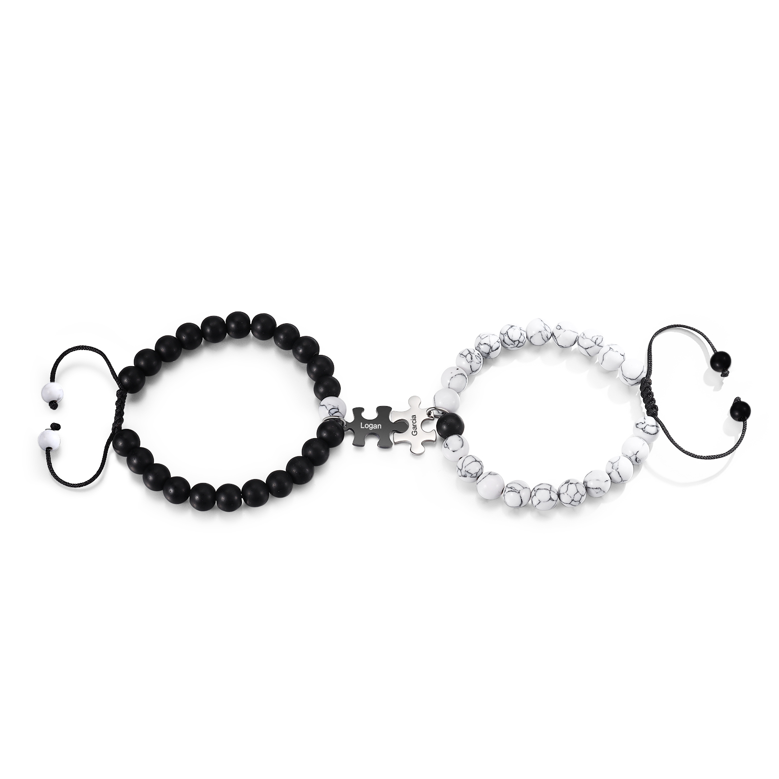Pulseras de turquesas para pareja con dije de rompecabezas nombre personalizado