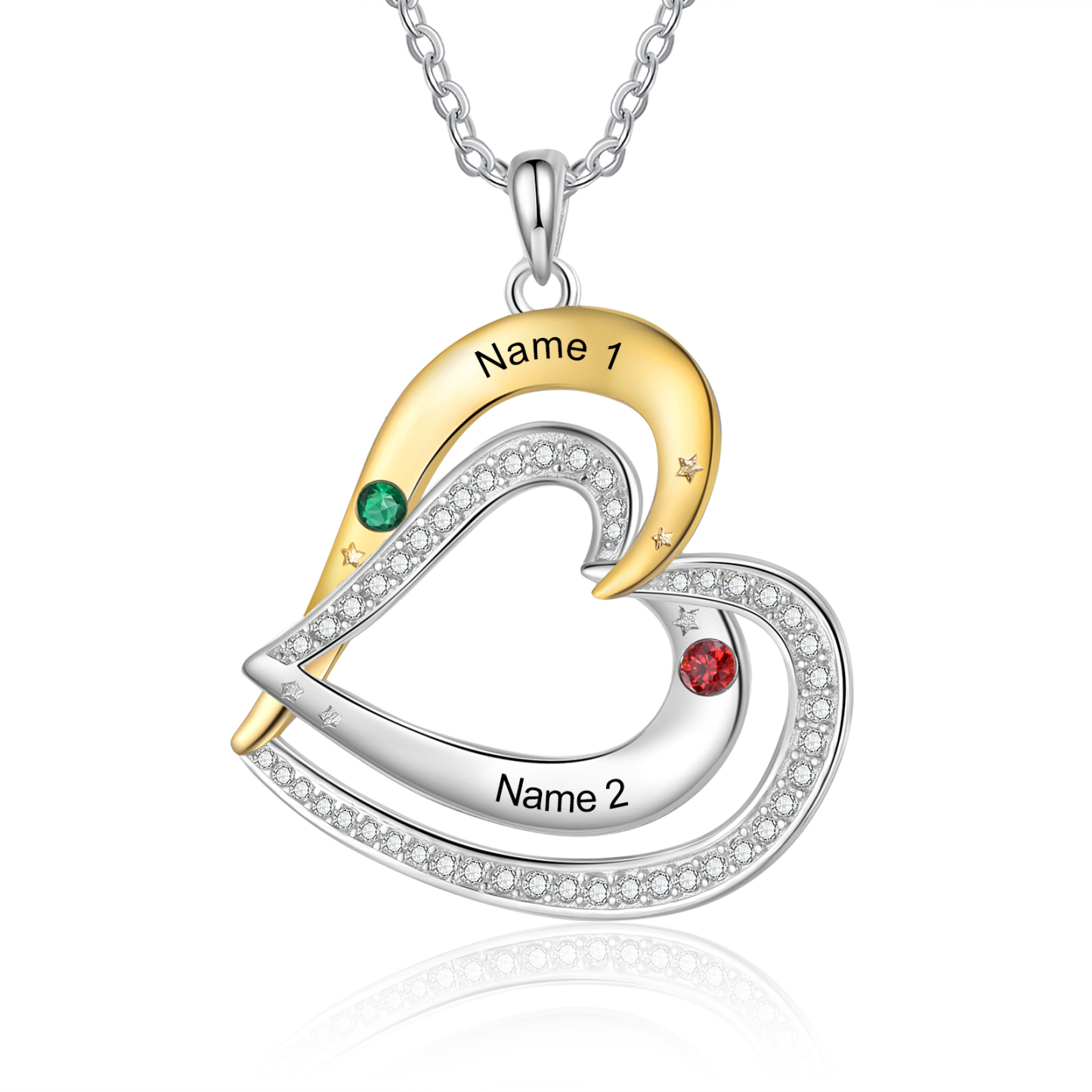 Collar de corazón con 2 nombres y piedras de nacimiento personalizados-Jessemade ES