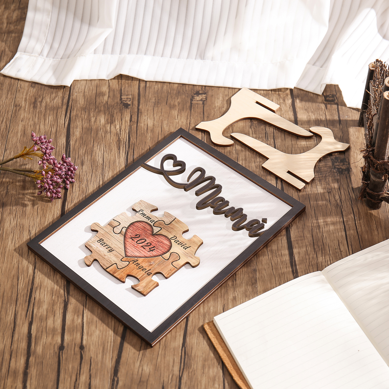 A mi mamá-Adorno 2-6 nombres y año personalizados decoración de madera rompecabezas-Jessemade ES