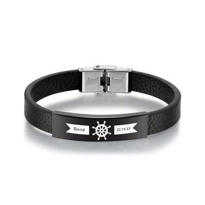 Pulsera de Cuero con Placa de Nombre y Fecha Personalizados -Jessemade ES