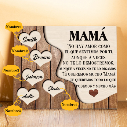 A mi mamá - Lámina 2-8 nombres personalizados marco de madera cara y corazones-Jessemade ES
