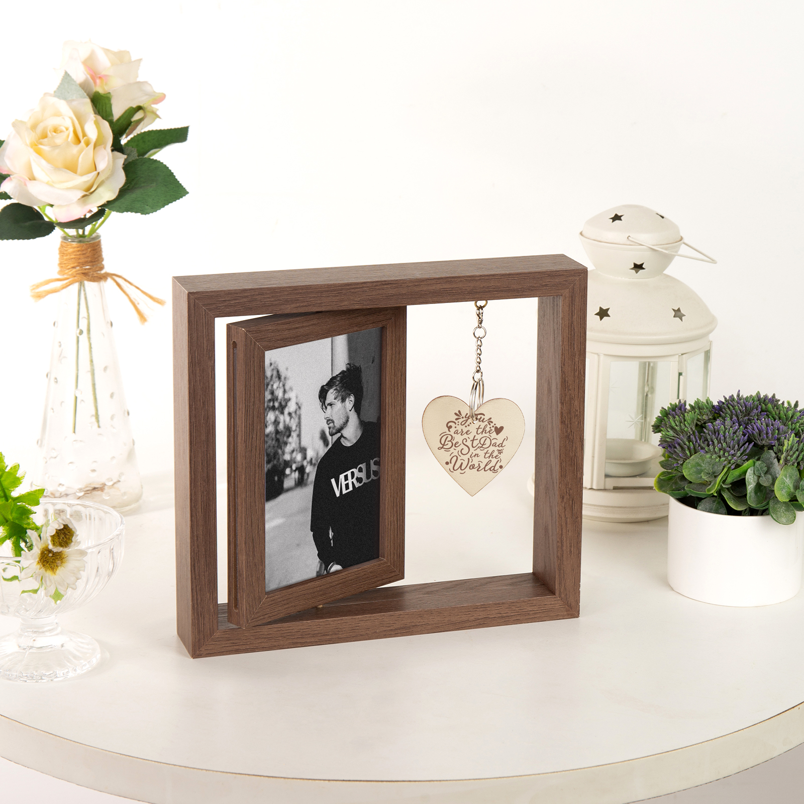 Adorno marco de madera 2 fotos y 1 texto personalizados-Jessemade ES