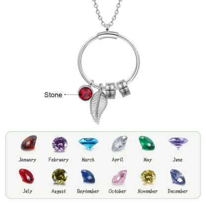 Collar con colgante de 1 piedra de nacimiento y 2 círculos de 2 nombres personalizados-Jessemade ES