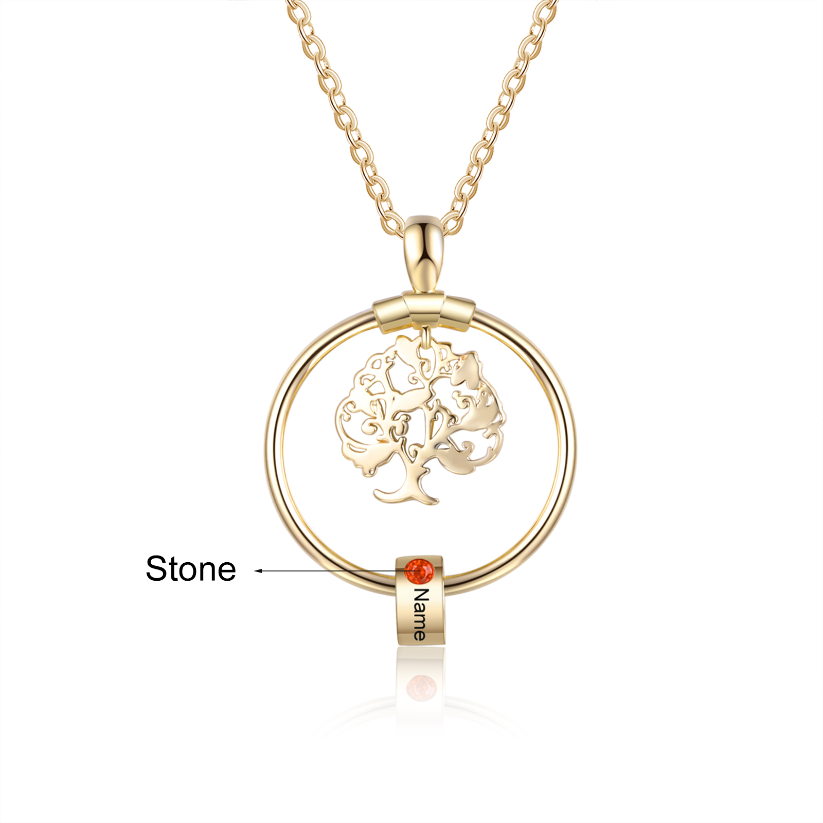 Collar con 1-5 círculos 1-5 piedras de nacimiento y nombres colgante de árbol de la vida oro-Jessemade ES