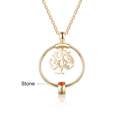 Collar con 1-5 círculos 1-5 piedras de nacimiento y nombres colgante de árbol de la vida oro-Jessemade ES
