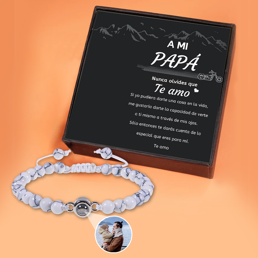 A mi papá-Pulsera de perlas blancas con proyección de foto en color para hombre-Jessemade ES