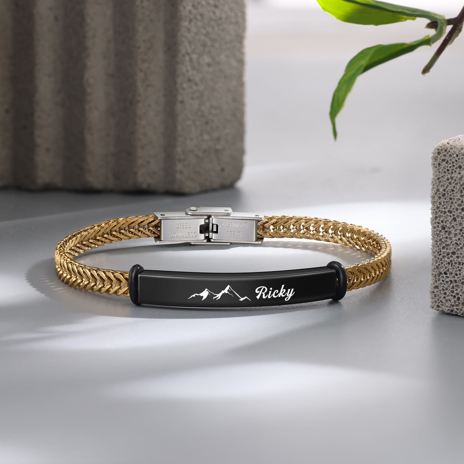 Pulsera de Cadena con Placa de Montaña Nombre Personalizado-Jessemade ES