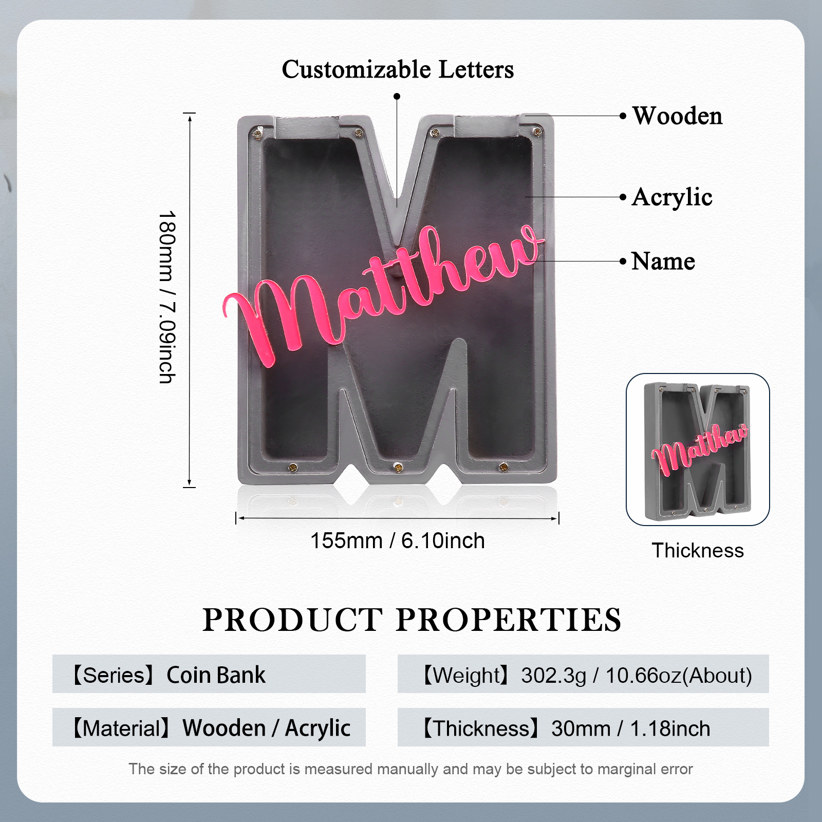 Alcancía de madera en forma de letras con 1 nombre personalizado hucha-Jessemade ES