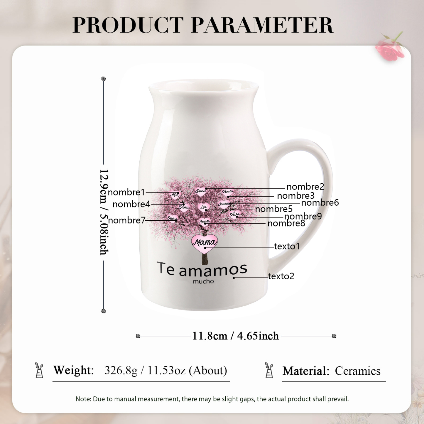 Florero de cerámica árbol de corazones 2-9 nombres personalizados con 2 textos decoración del hogar-Jessemade ES