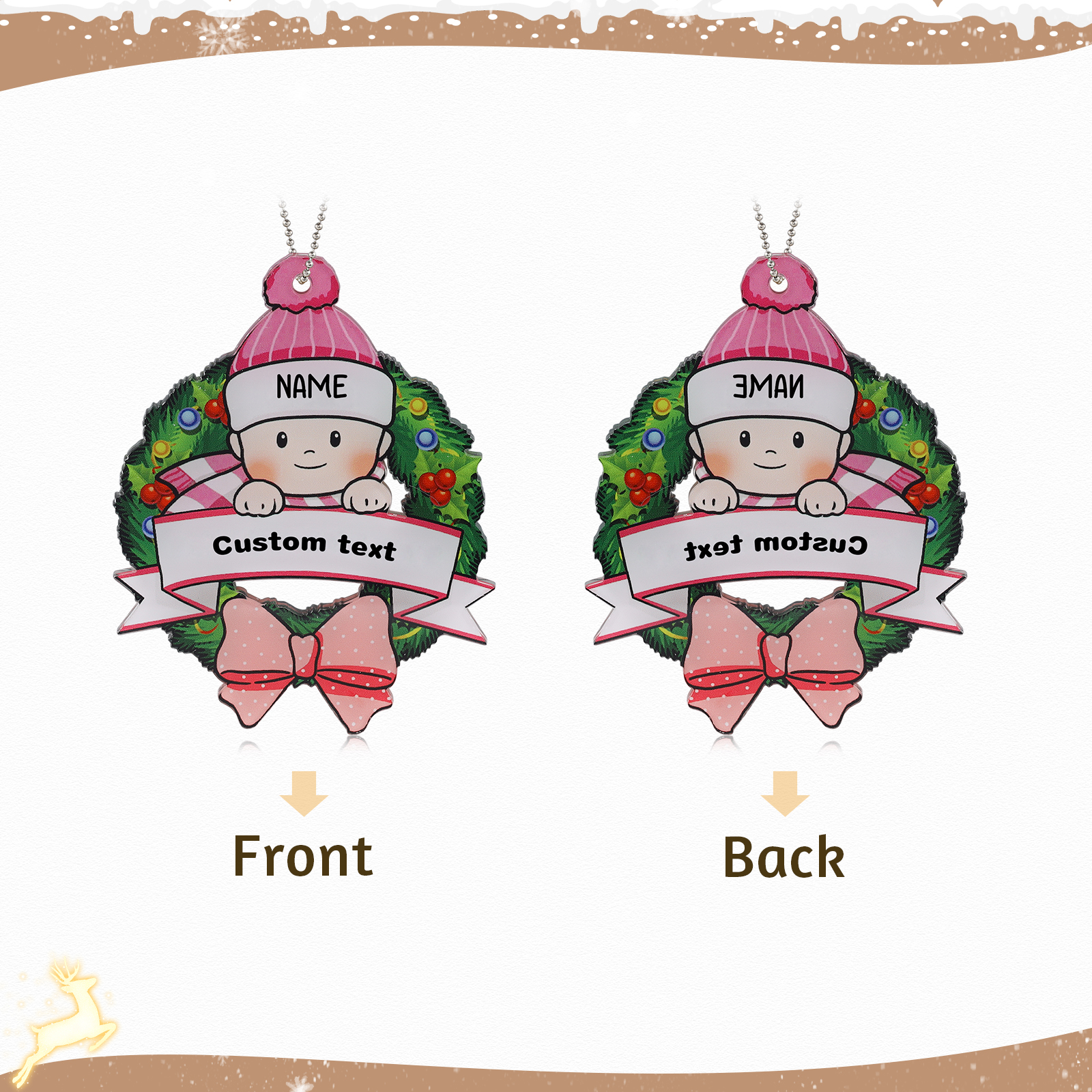 Navidad-Bebé Ornamento Navideño 1 nombre y texto personalizados