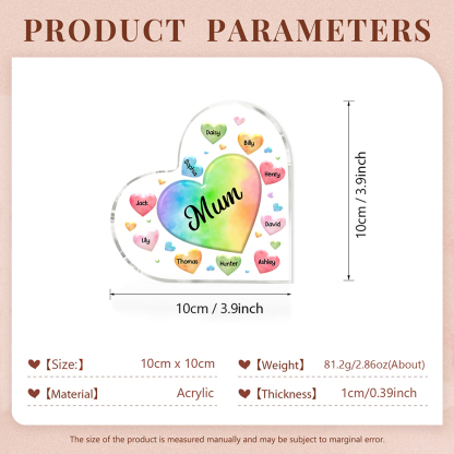 A mi mamá/abuela-Placa de acrílico "Corazones" en forma de corazón 10 nombres y 1 texto personalizados-Jessemade ES
