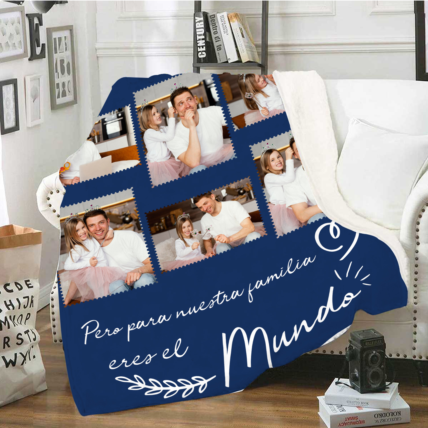 A mi padre-Manta de buen calidad personalizada con 6 fotos-Jessemade ES