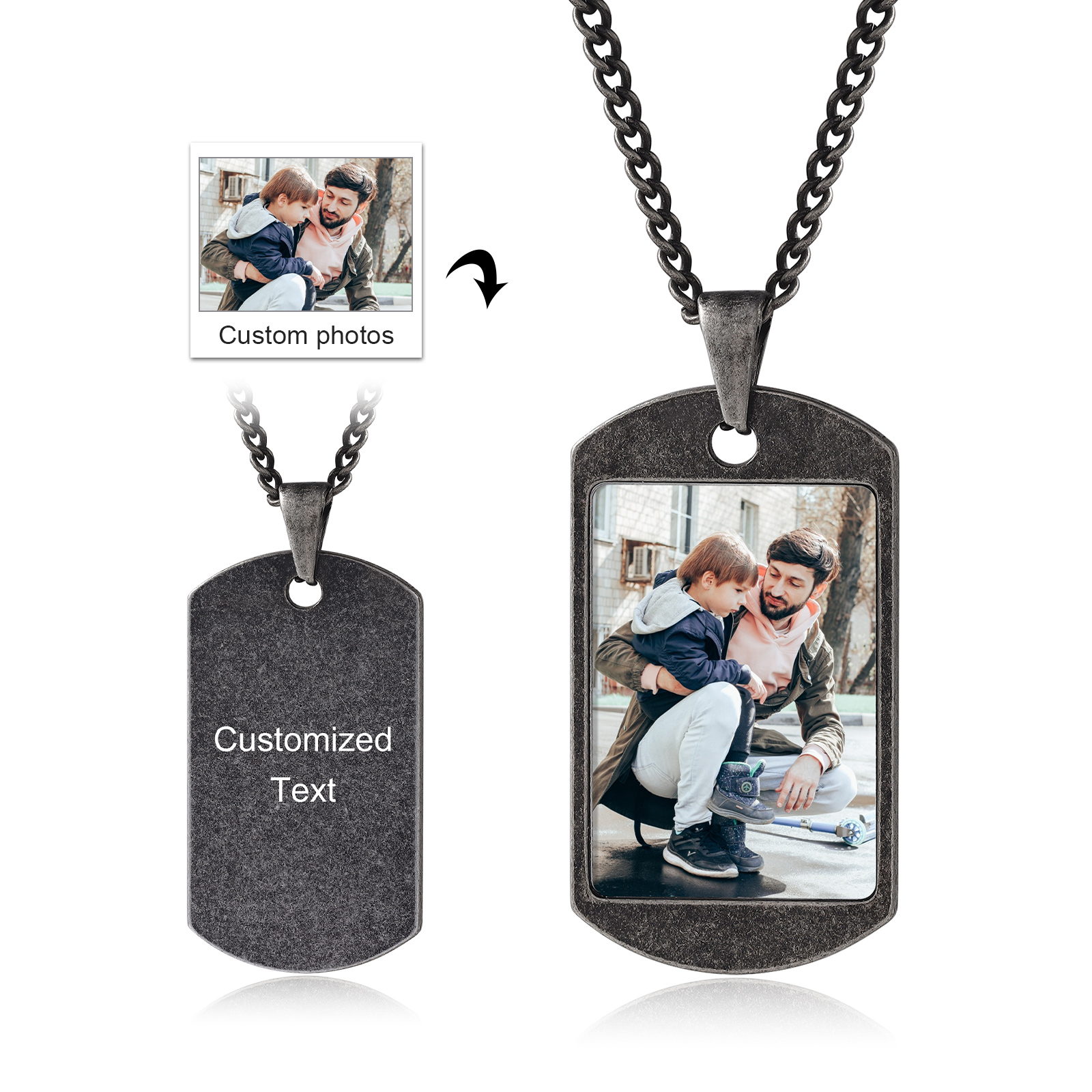 Collar personalizado con 1 foto y 1 texto para hombre-Jessemade ES