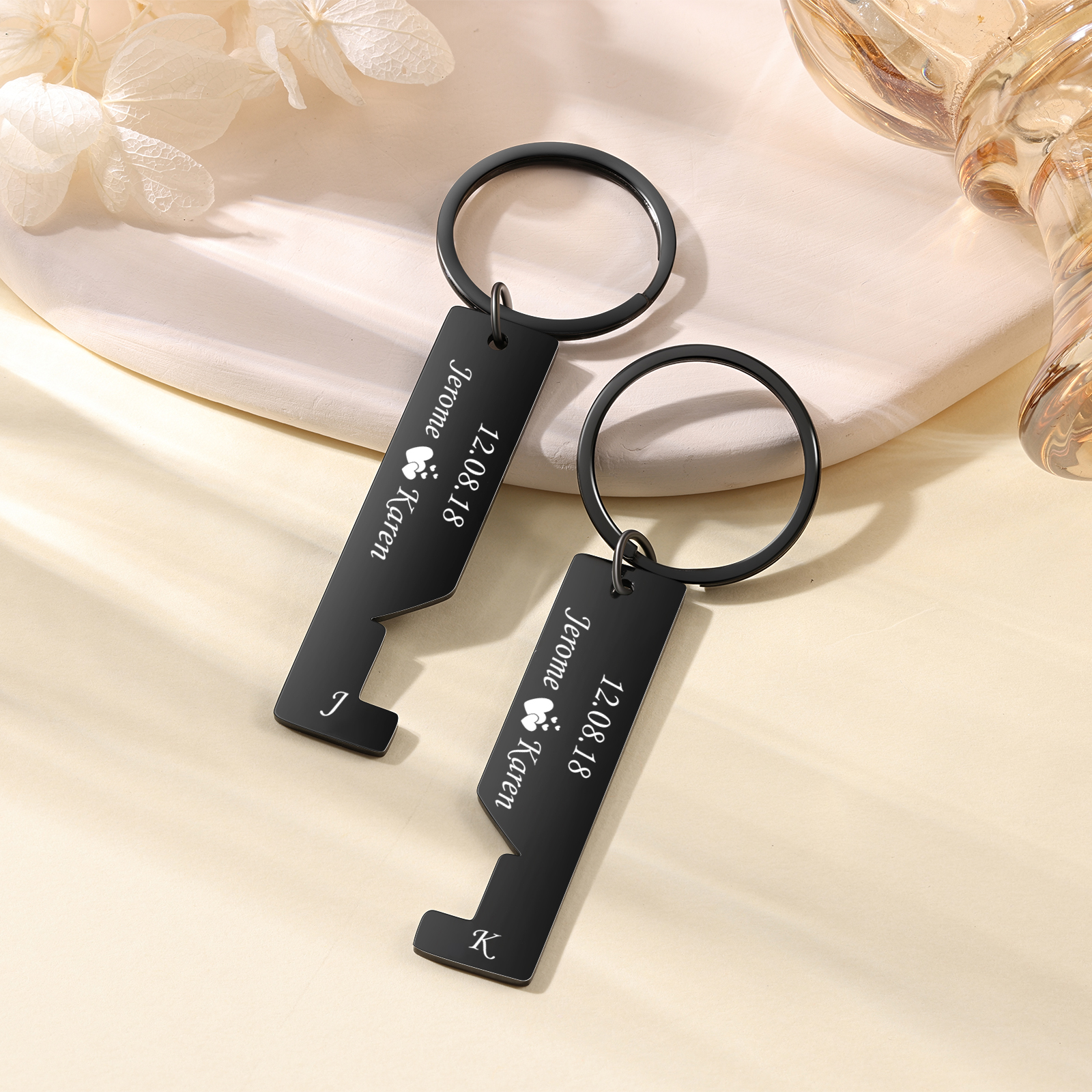 A mi querido-Llavero con casa encajada para pareja 2 nombres, 2 letras personalizadas con fecha-Jessemade ES