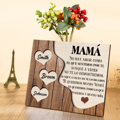 A mi mamá - Lámina 2-8 nombres personalizados marco de madera cara y corazones-Jessemade ES