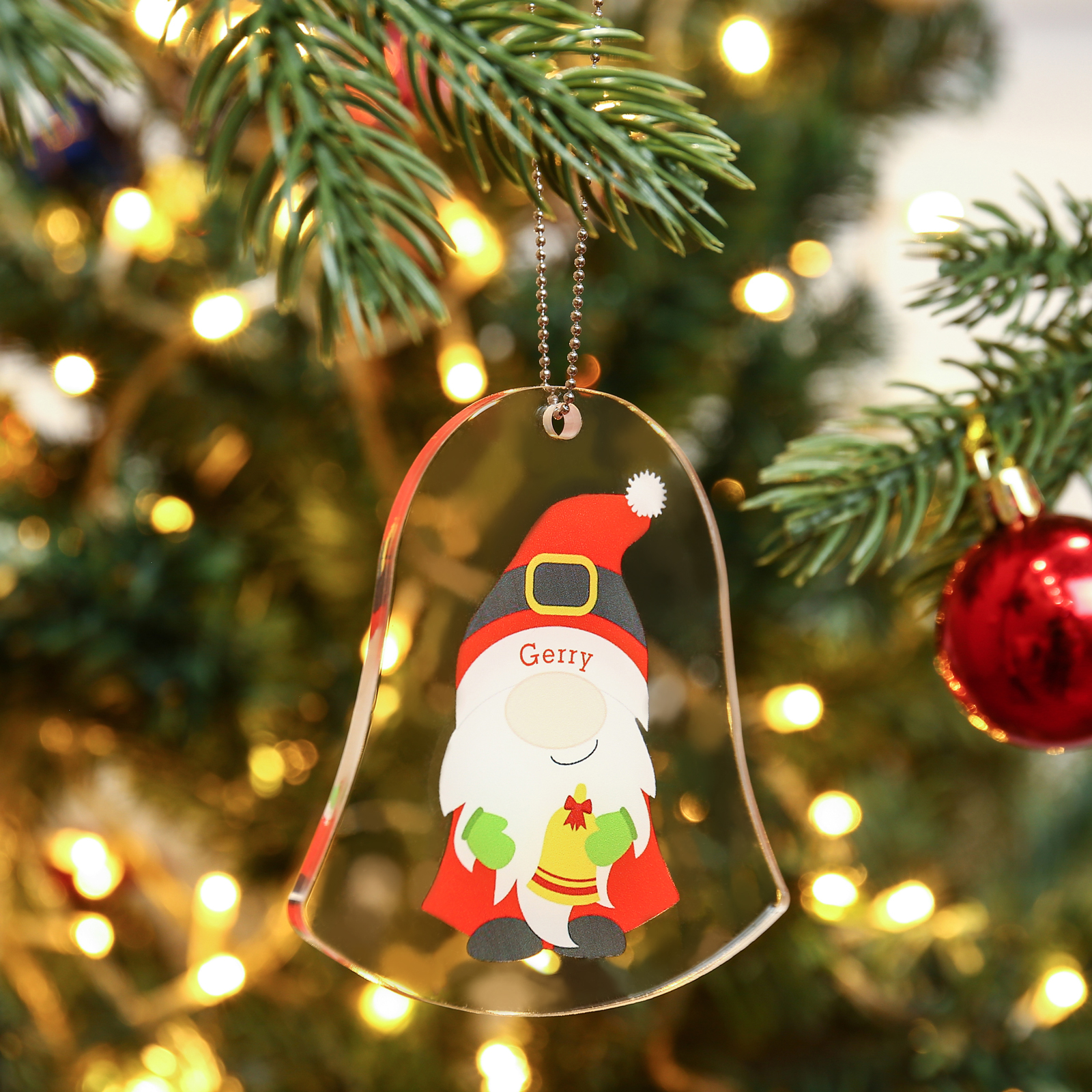 Navidad-Ornamento navideño de acrílico genios en forma de campanilla con 1 nombre personalizado
