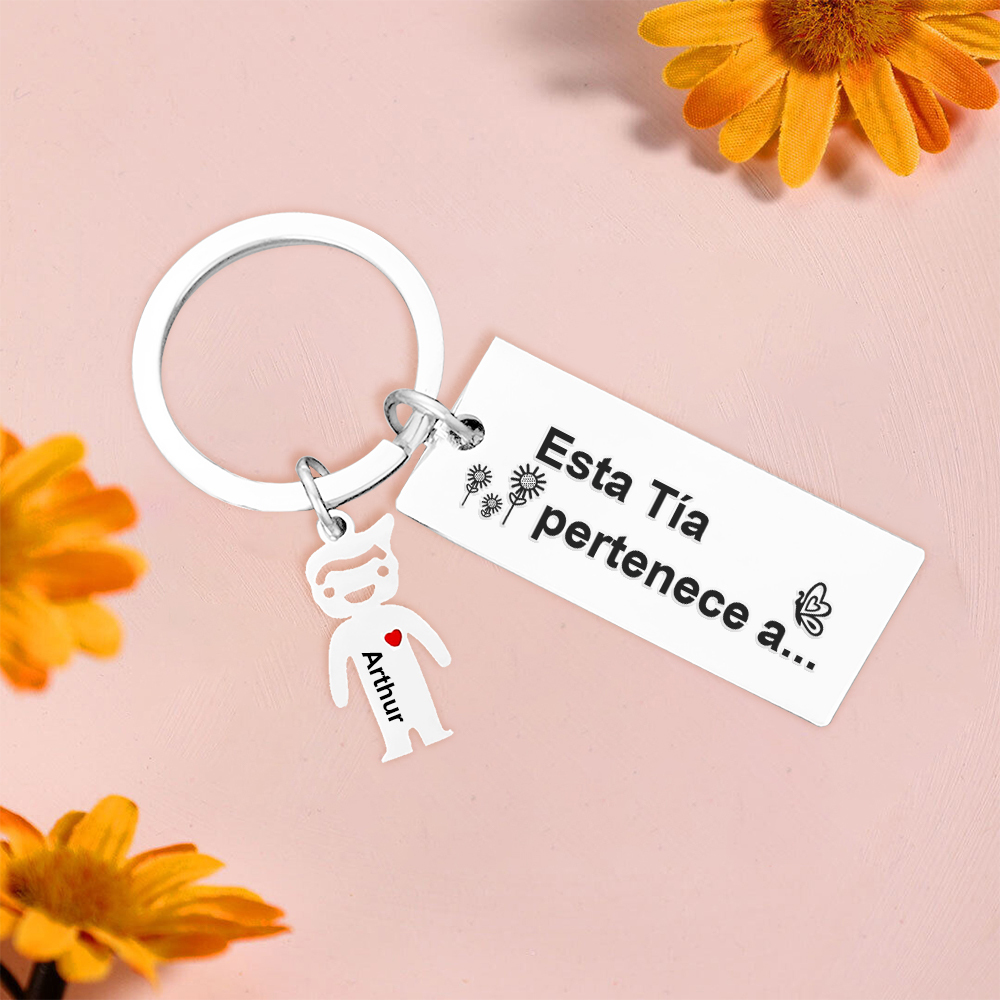 A mi tía - Llavero "Esta Tía pertenece a..." con 1-6 nombres personalizados en "niños"-Jessemade ES