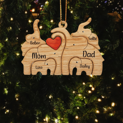 Navidad-Ornamento muñecos navideño de madera familia de elefantes 6 nombres personalizados adorno del árbol-Jessemade ES