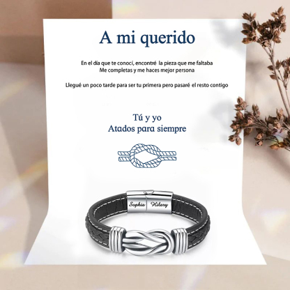 A mi querido-Pulsera de Cuero Nudo Eterno de Acero Inoxidable con 2 Nombres Personalizados