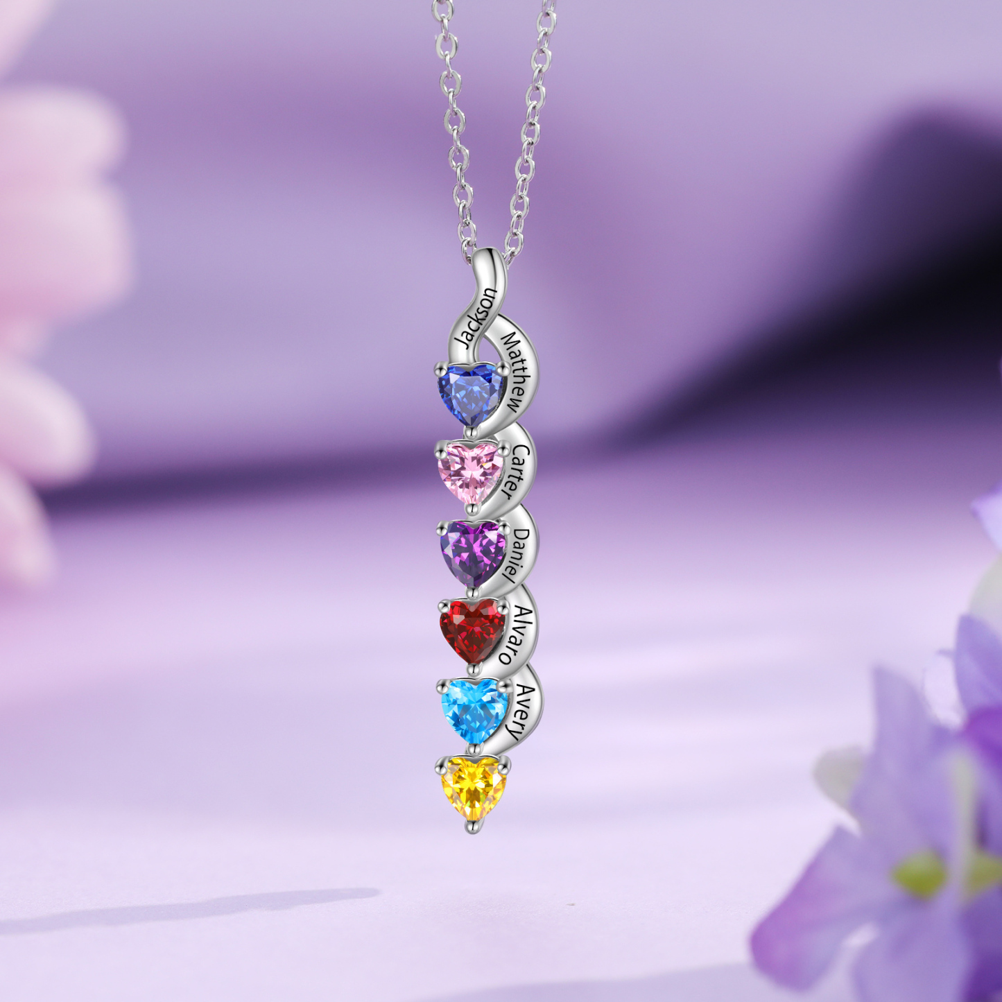 Collar de corazón 1-6 nombres y piedras personalizados-Jessemade ES