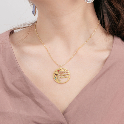 Collar de plata 925 Árbol de la Vida Árbol Genealógico 3 nombres y 3 piedras de nacimiento-Jessemade ES