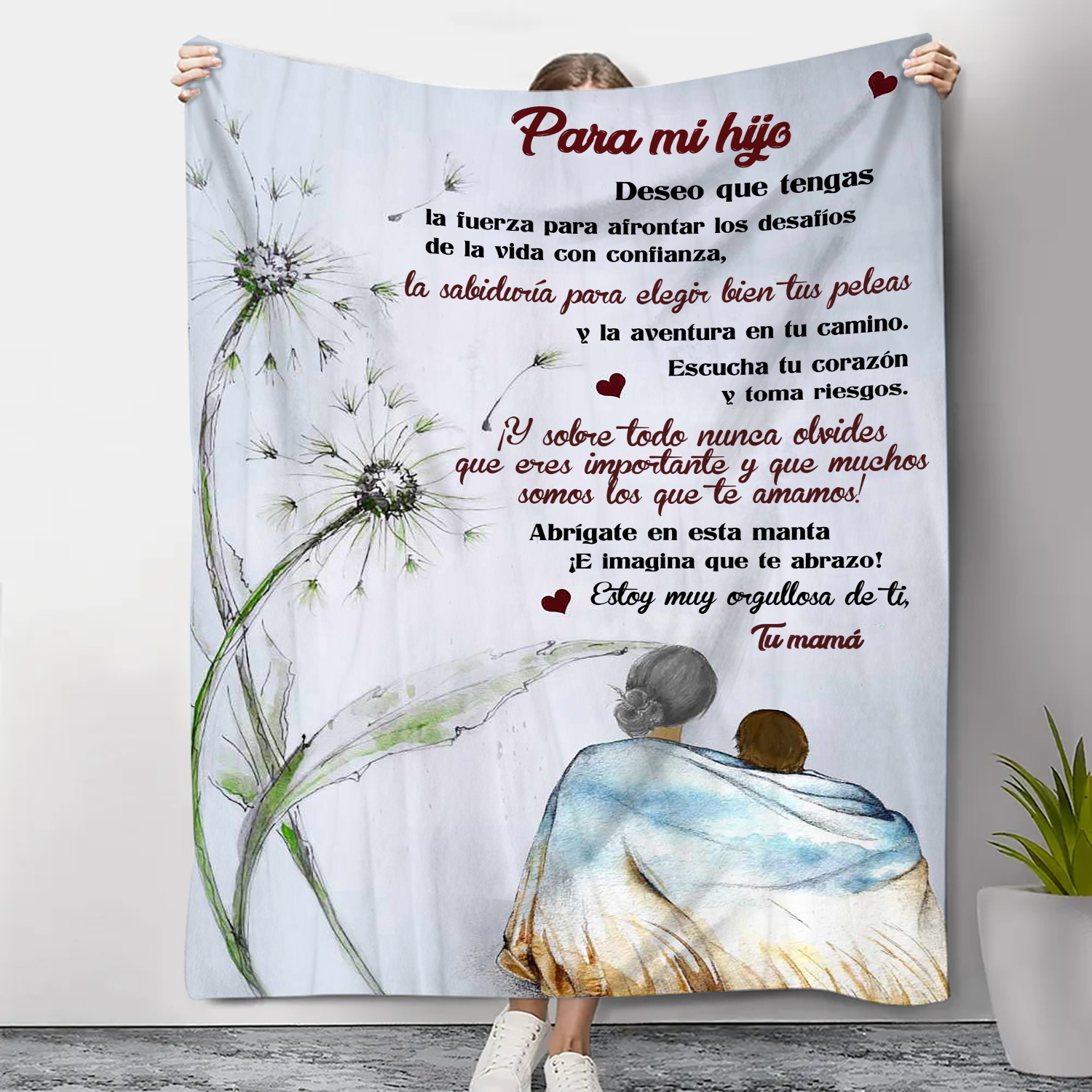 A mi hijo-Manta de buen calidad con frase amoroso de mamá a hijo-Jessemade ES