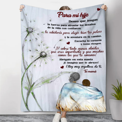 A mi hijo-Manta de buen calidad con frase amoroso de mamá a hijo-Jessemade ES