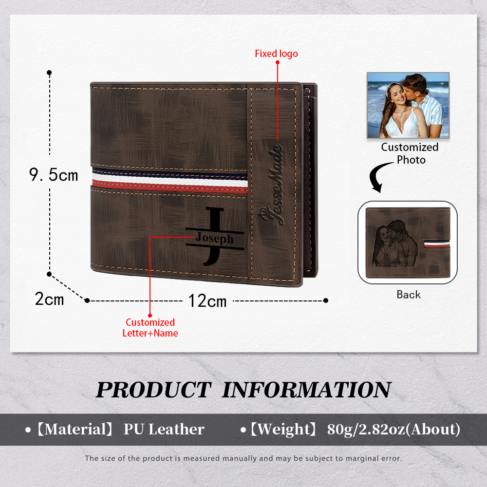 Cartera, billetera personalizada con 1 foto, 1 nombre y 1 letra monedero para hombre-Jessemade ES